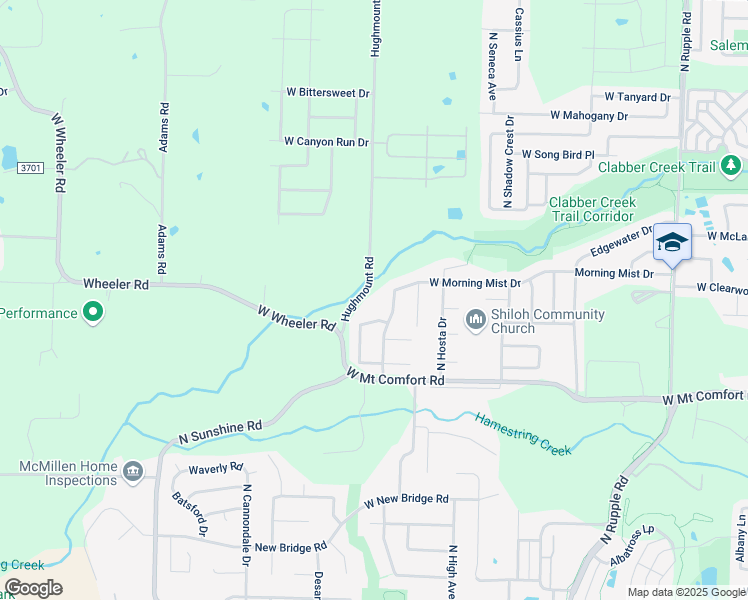 map of restaurants, bars, coffee shops, grocery stores, and more near 2360 North Hughmount Road in Fayetteville