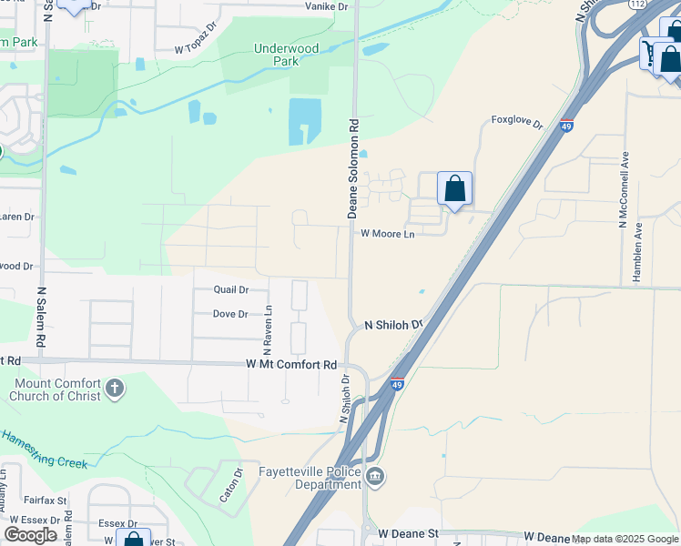 map of restaurants, bars, coffee shops, grocery stores, and more near 2402 Jeremiah Place in Fayetteville