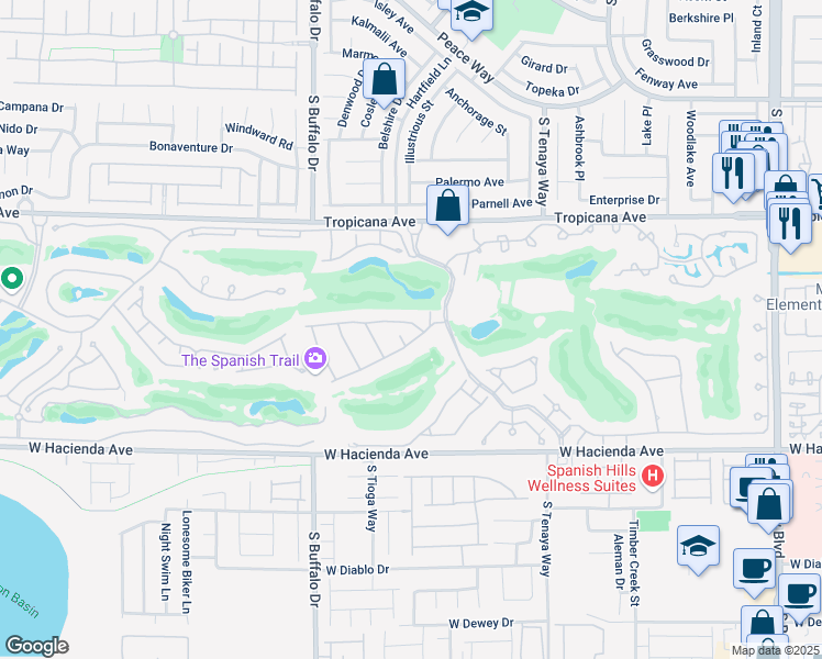 map of restaurants, bars, coffee shops, grocery stores, and more near 7597 Boca Raton Drive in Las Vegas