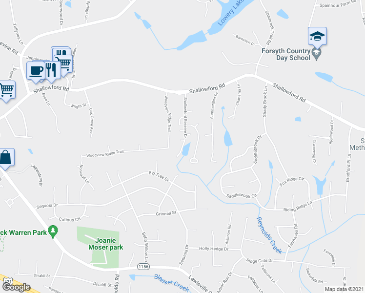 map of restaurants, bars, coffee shops, grocery stores, and more near 302 Shallowford Reserve Drive in Lewisville