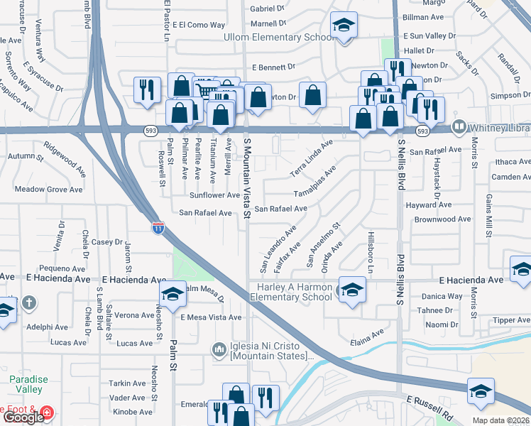 map of restaurants, bars, coffee shops, grocery stores, and more near 4670 Livermore Avenue in Las Vegas
