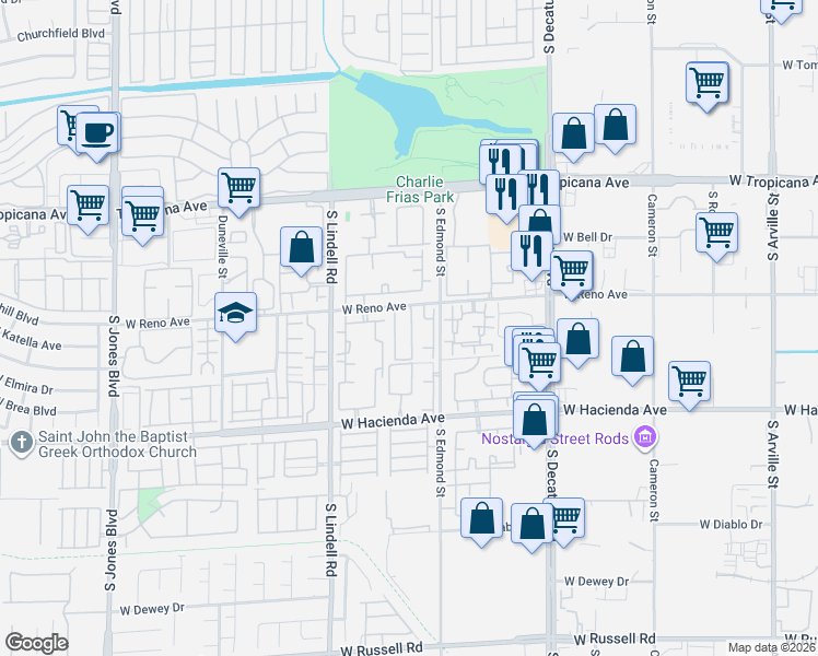 map of restaurants, bars, coffee shops, grocery stores, and more near 5155 Briar Patch Way in Las Vegas