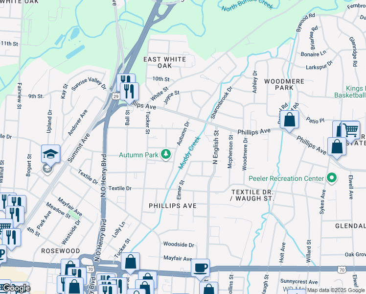 map of restaurants, bars, coffee shops, grocery stores, and more near 1506 Autumn Drive in Greensboro