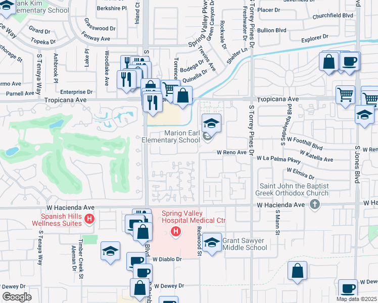 map of restaurants, bars, coffee shops, grocery stores, and more near 5050 South Rainbow Boulevard in Las Vegas