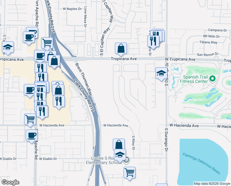 map of restaurants, bars, coffee shops, grocery stores, and more near 5103 Spanish Heights Drive in Las Vegas