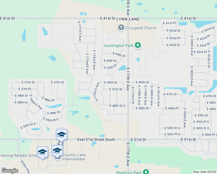 map of restaurants, bars, coffee shops, grocery stores, and more near 17413 East 47th Street in Tulsa