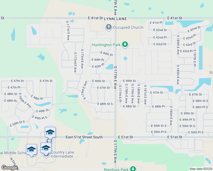 map of restaurants, bars, coffee shops, grocery stores, and more near 17605 East 47th Street in Tulsa