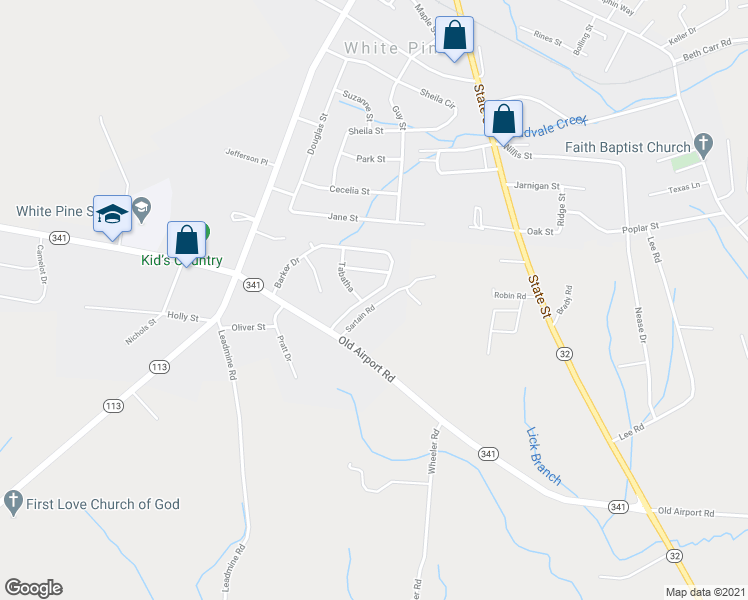 map of restaurants, bars, coffee shops, grocery stores, and more near 1143 Barker Drive in White Pine
