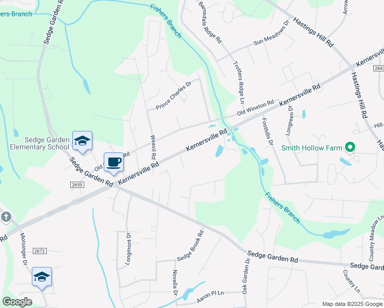 map of restaurants, bars, coffee shops, grocery stores, and more near 4520 Kernersville Road in Kernersville