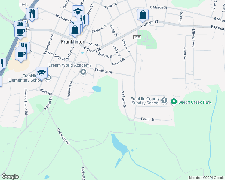 map of restaurants, bars, coffee shops, grocery stores, and more near in Franklinton