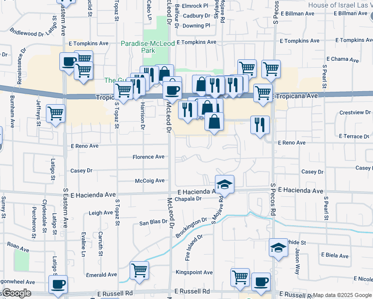 map of restaurants, bars, coffee shops, grocery stores, and more near 3044 Casey Drive in Las Vegas