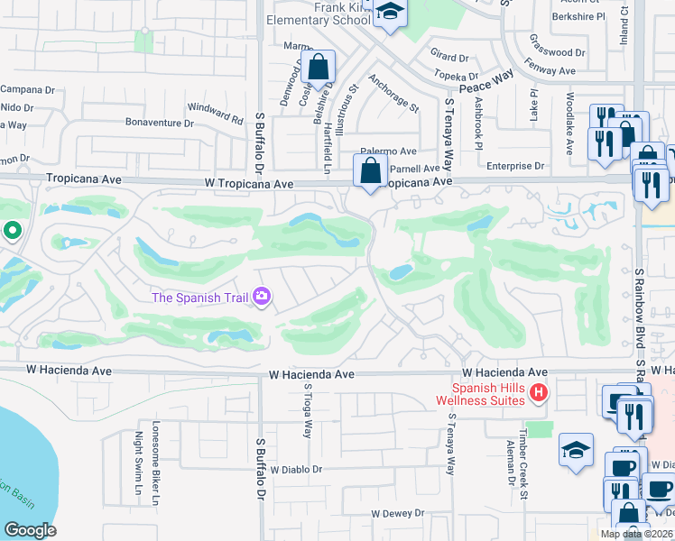map of restaurants, bars, coffee shops, grocery stores, and more near 7597 Boca Raton Drive in Las Vegas