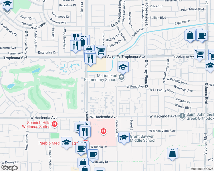 map of restaurants, bars, coffee shops, grocery stores, and more near 5066 South Rainbow Boulevard in Las Vegas