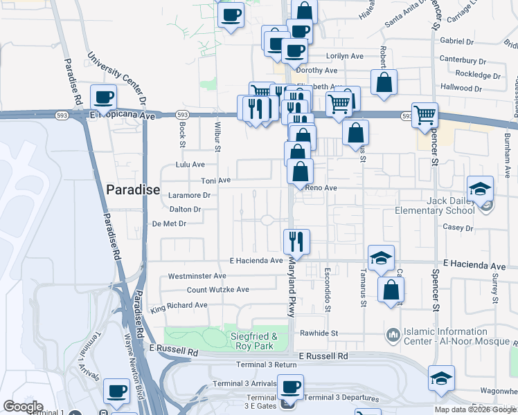 map of restaurants, bars, coffee shops, grocery stores, and more near 5155 Golden Lane in Las Vegas