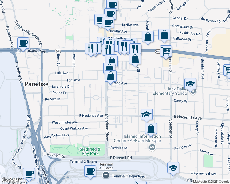 map of restaurants, bars, coffee shops, grocery stores, and more near 3 Escondido Street in Las Vegas