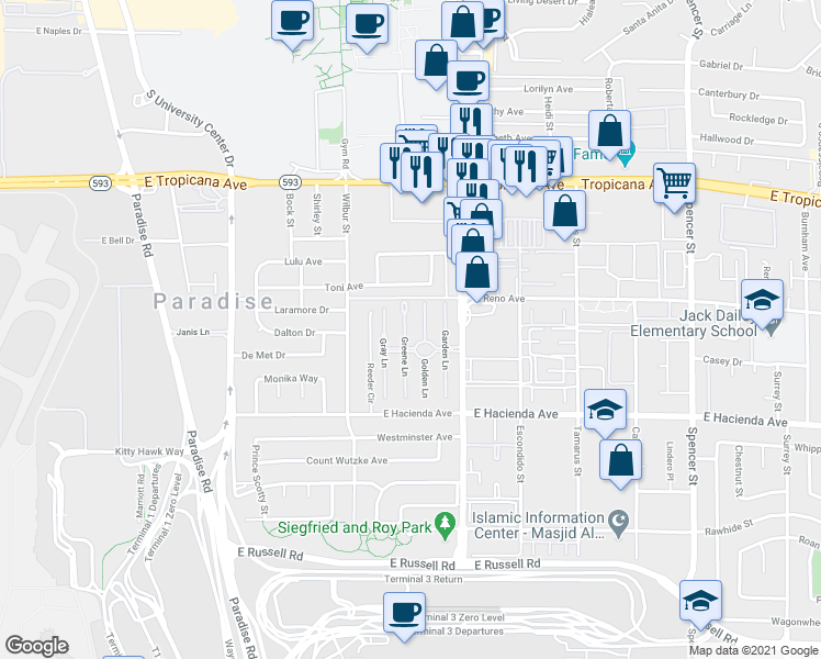 map of restaurants, bars, coffee shops, grocery stores, and more near 5155 Golden Lane in Las Vegas