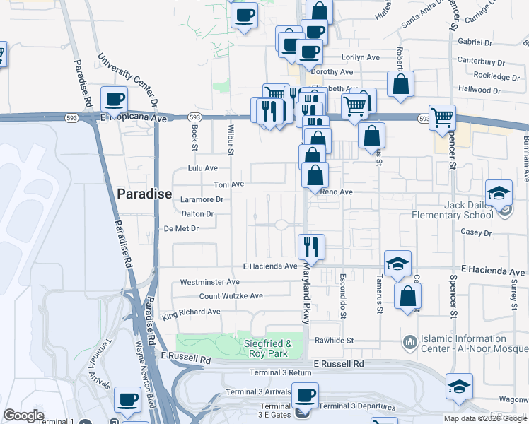 map of restaurants, bars, coffee shops, grocery stores, and more near 5155 Gray Lane in Las Vegas