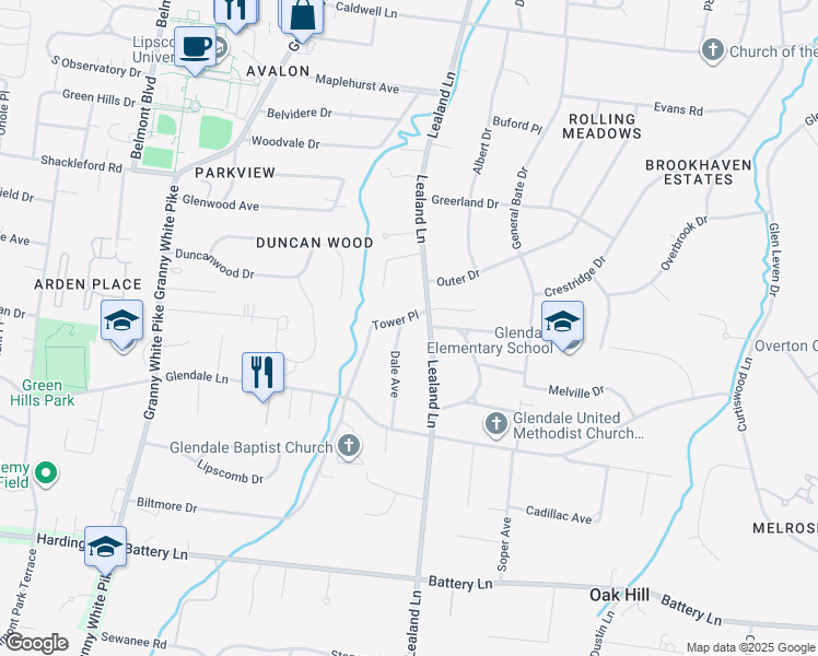map of restaurants, bars, coffee shops, grocery stores, and more near 4302 Dale Avenue in Nashville
