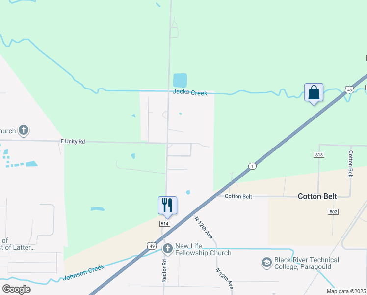 map of restaurants, bars, coffee shops, grocery stores, and more near 807 Pinewood Drive in Paragould