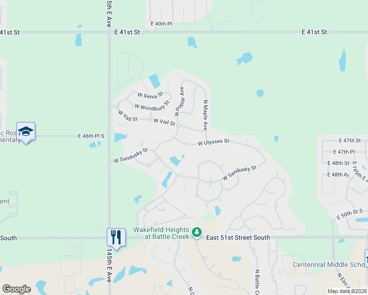 map of restaurants, bars, coffee shops, grocery stores, and more near 1705 West Ulysses Street in Broken Arrow