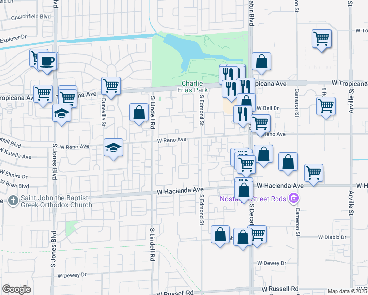 map of restaurants, bars, coffee shops, grocery stores, and more near 5134 Briar Meadow Way in Las Vegas