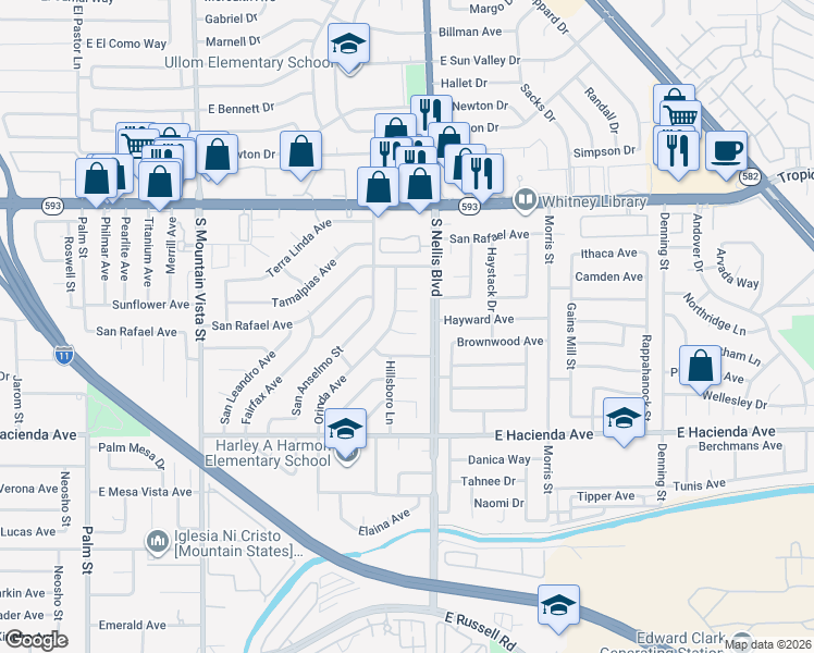 map of restaurants, bars, coffee shops, grocery stores, and more near 4963 Becky Place in Las Vegas