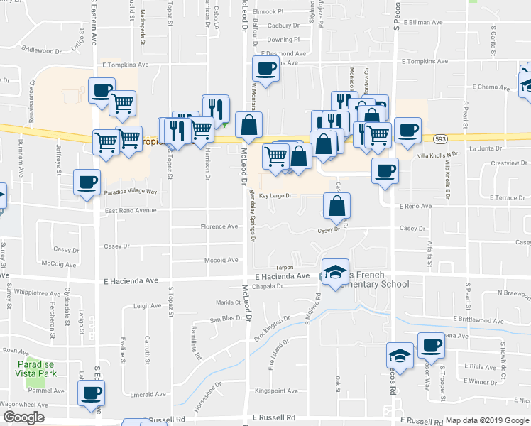 map of restaurants, bars, coffee shops, grocery stores, and more near 3044 Casey Drive in Las Vegas