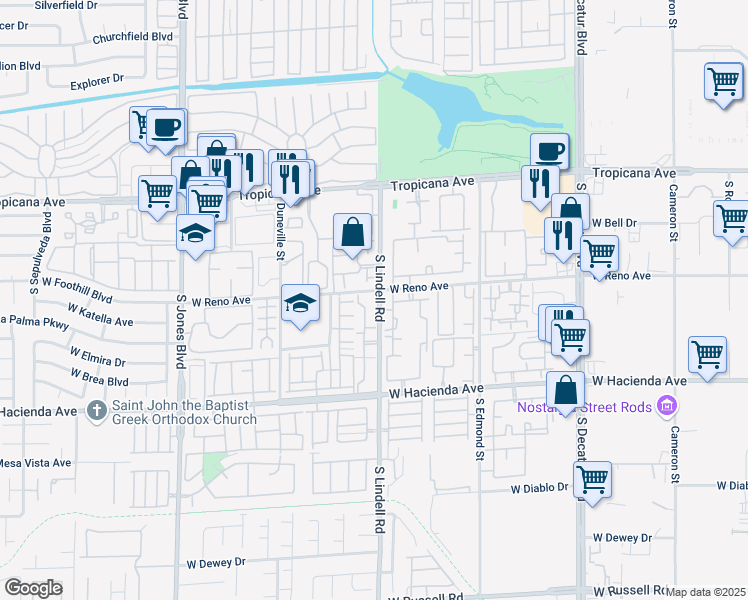 map of restaurants, bars, coffee shops, grocery stores, and more near 5138 South Lindell Road in Las Vegas