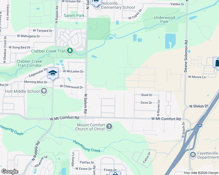 map of restaurants, bars, coffee shops, grocery stores, and more near 2422 North Salem Road in Fayetteville
