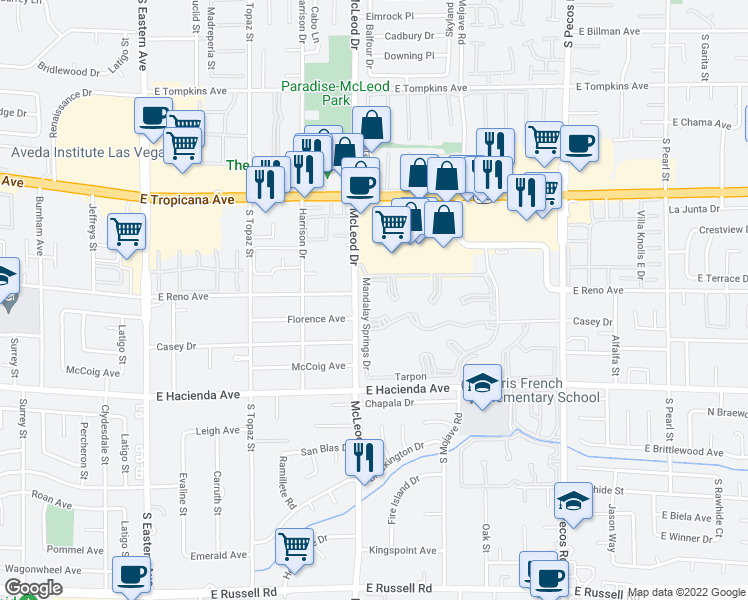 map of restaurants, bars, coffee shops, grocery stores, and more near 3044 Casey Drive in Las Vegas