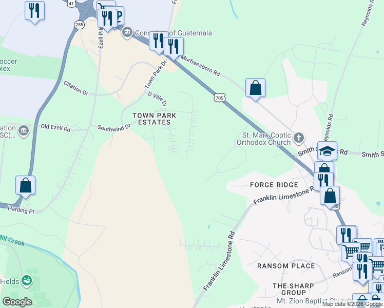 map of restaurants, bars, coffee shops, grocery stores, and more near 354 Ladybird Drive in Nashville