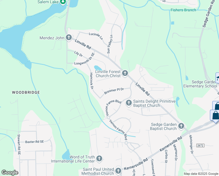 map of restaurants, bars, coffee shops, grocery stores, and more near 4512 Brimmer Place Court Southeast in Kernersville