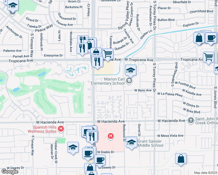 map of restaurants, bars, coffee shops, grocery stores, and more near 5062 South Rainbow Boulevard in Las Vegas