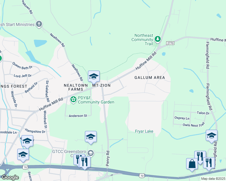 map of restaurants, bars, coffee shops, grocery stores, and more near 1711 Lynn Road in Greensboro