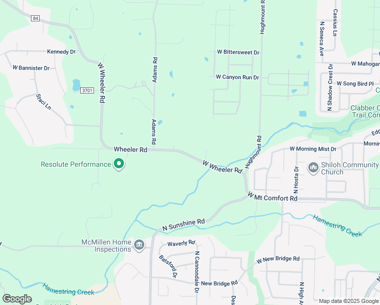 map of restaurants, bars, coffee shops, grocery stores, and more near 4988 West Wheeler Road in Fayetteville