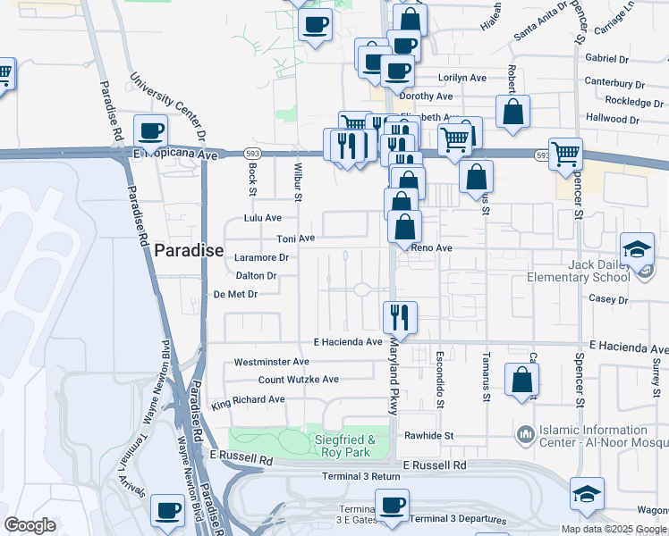 map of restaurants, bars, coffee shops, grocery stores, and more near 5155 Gray Lane in Las Vegas