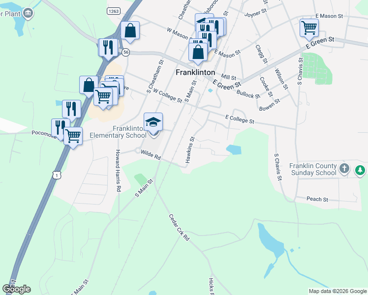 map of restaurants, bars, coffee shops, grocery stores, and more near 220 Hawkins Street in Franklinton
