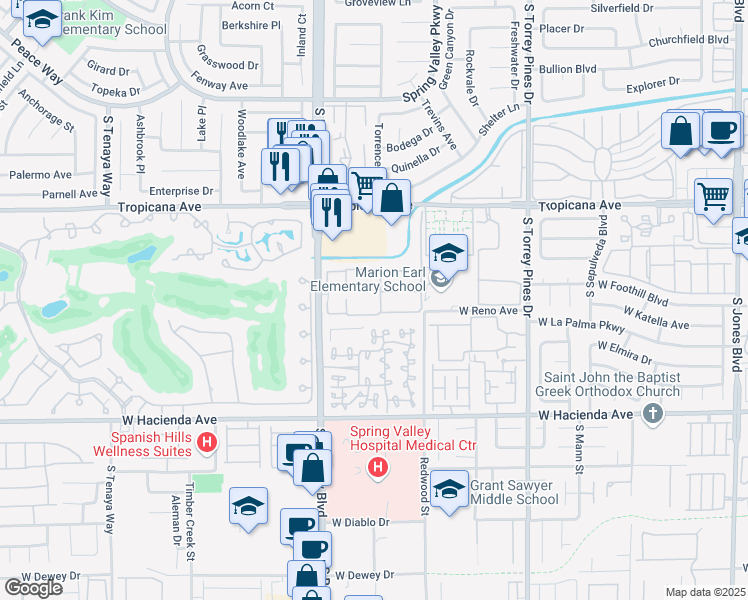 map of restaurants, bars, coffee shops, grocery stores, and more near 5062 South Rainbow Boulevard in Las Vegas