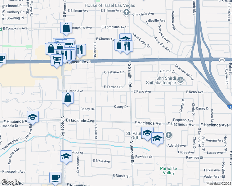 map of restaurants, bars, coffee shops, grocery stores, and more near 5102 Tennis Court West in Las Vegas