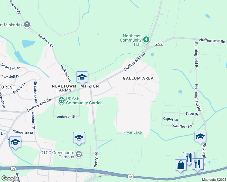 map of restaurants, bars, coffee shops, grocery stores, and more near 1724 Lynn Road in Greensboro