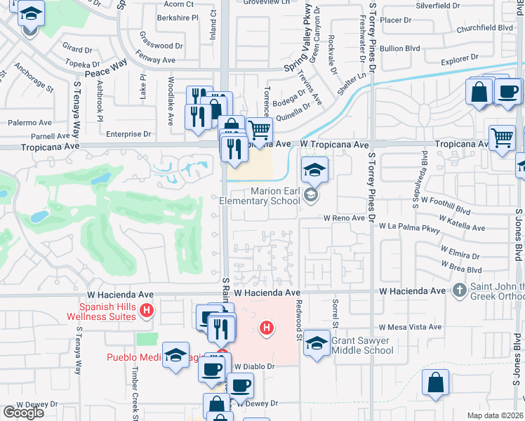 map of restaurants, bars, coffee shops, grocery stores, and more near 5066 South Rainbow Boulevard in Las Vegas