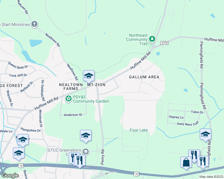map of restaurants, bars, coffee shops, grocery stores, and more near 1719 Lynn Road in Greensboro