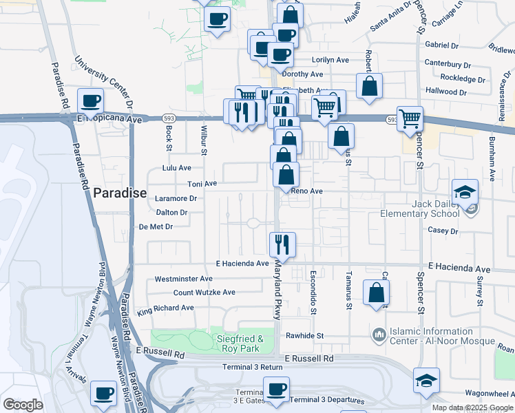 map of restaurants, bars, coffee shops, grocery stores, and more near 5136 Golden Lane in Las Vegas