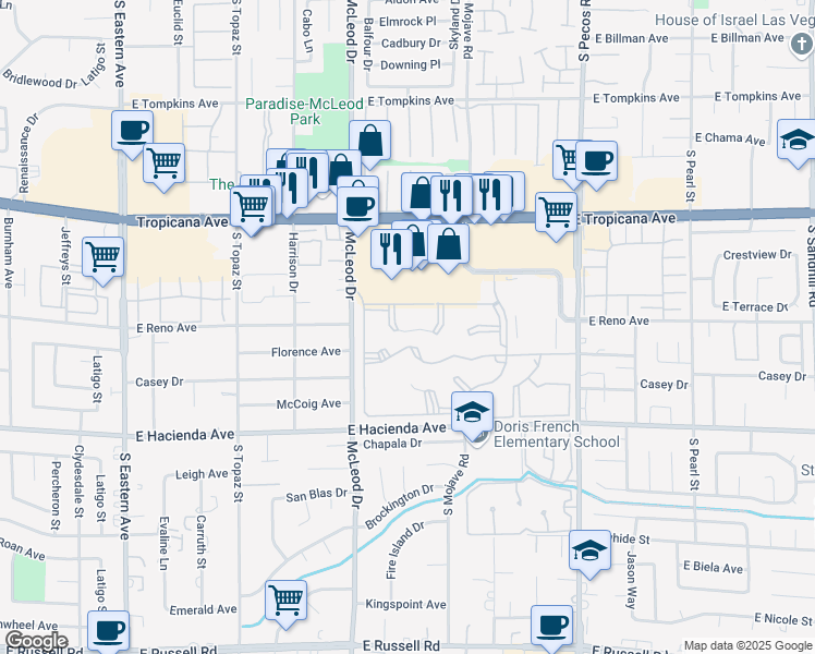 map of restaurants, bars, coffee shops, grocery stores, and more near 3061 Key Largo Drive in Las Vegas