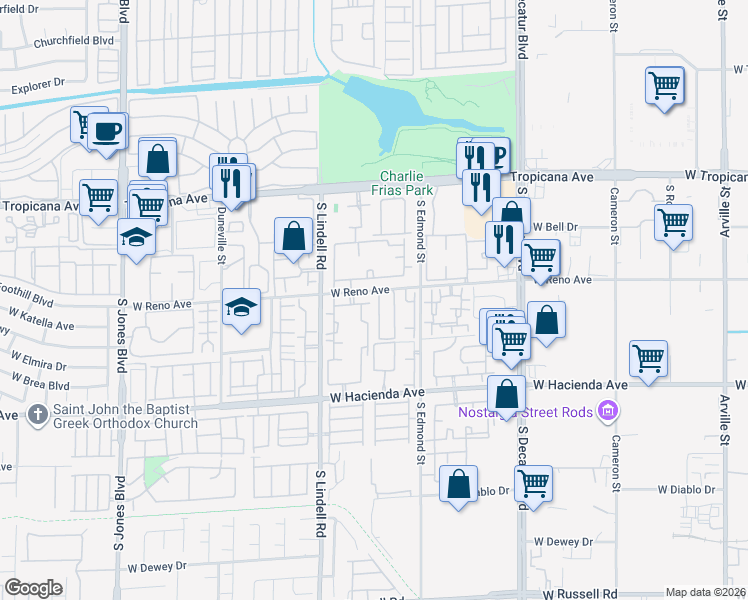 map of restaurants, bars, coffee shops, grocery stores, and more near 5157 Briar Meadow Way in Las Vegas
