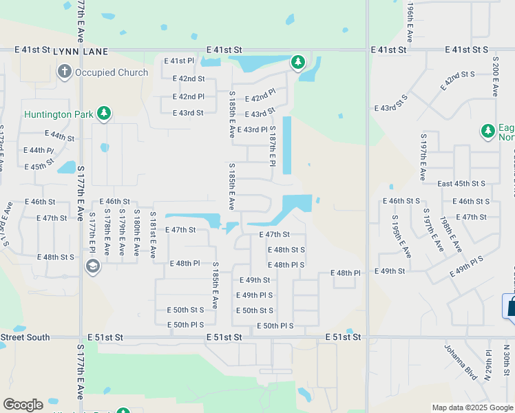 map of restaurants, bars, coffee shops, grocery stores, and more near 18606 East 46th Place South in Tulsa