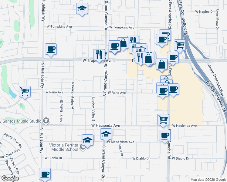 map of restaurants, bars, coffee shops, grocery stores, and more near 9745 Donner Springs Avenue in Las Vegas