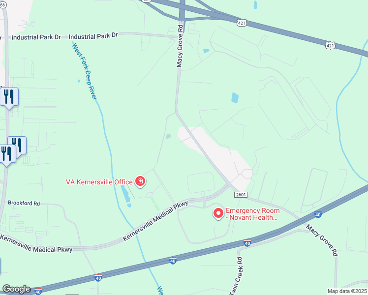 map of restaurants, bars, coffee shops, grocery stores, and more near Little John Road in Kernersville