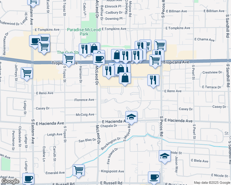 map of restaurants, bars, coffee shops, grocery stores, and more near 3147 Key Largo Drive in Las Vegas
