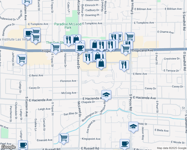map of restaurants, bars, coffee shops, grocery stores, and more near 3147 Key Largo Drive in Las Vegas